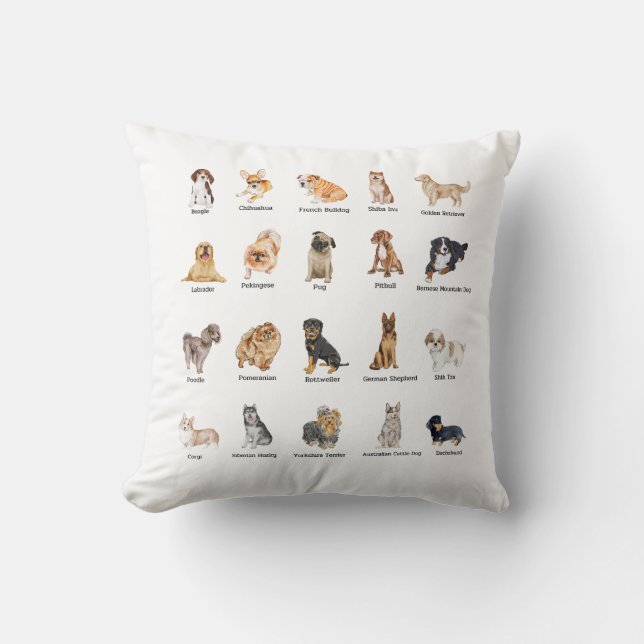 Cojín Decorativo lindas razas de 20 perros (Anverso)