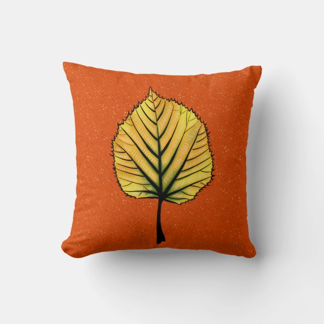 Cojín Decorativo Linden Fall Leaf Art En Naranja Amarillo Y Vibrant (Anverso)