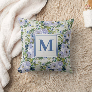 Cojín Decorativo Lindo azul marino azul polvoriento floral blanco m
