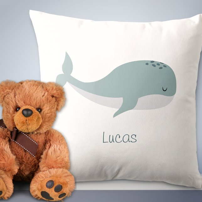 Cojín Decorativo Lindo ballena azul con nombre personalizado niño (Subido por el creador)
