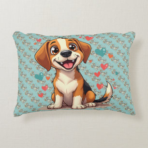Cojín Decorativo Lindo Beagle Kawaii con Corazones Perro Juguetón