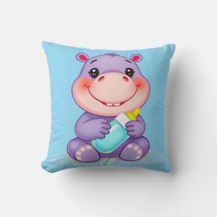 Cojín Decorativo Lindo Bebé Hipopótamo de Dibujos Animados