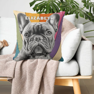 Cojín Decorativo Lindo Bulldog Francés Personalizado Arcoíris Retro