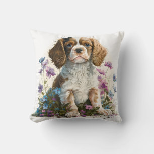 Cojín Decorativo Lindo cachorro Cavalier en acuarela