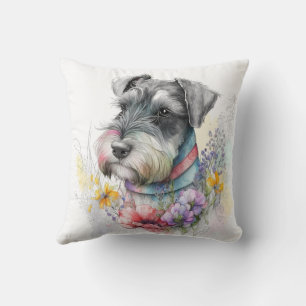 Cojín Decorativo Lindo cachorro Schnauzer de acuarela