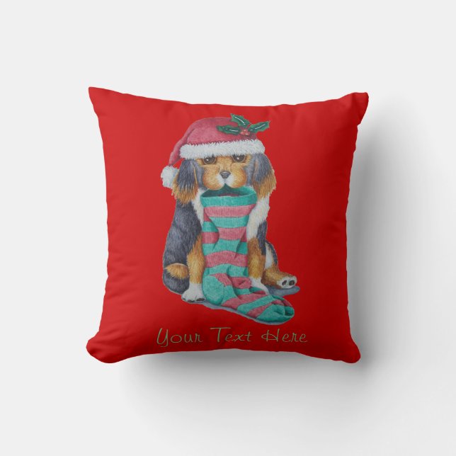 Cojín Decorativo lindo cachorro vestido de navidad (Anverso)