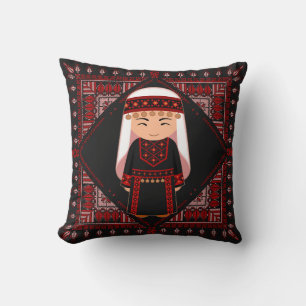 Cojín Decorativo lindo chica palestino bordado tatuaje rojo