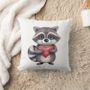 Cojín Decorativo lindo color de agua raccoon con corazón