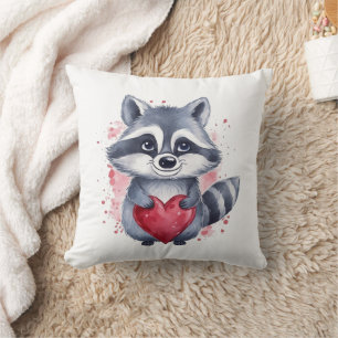 Cojín Decorativo lindo color de agua raccoon con corazón