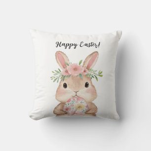 Cojín Decorativo lindo conejo con flores y para Pascua