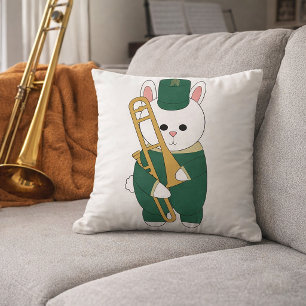 Cojín Decorativo Lindo conejo de la banda de marcha tocando trombón