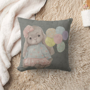 Cojín Decorativo  lindo conejo de peluche con lazo y globos