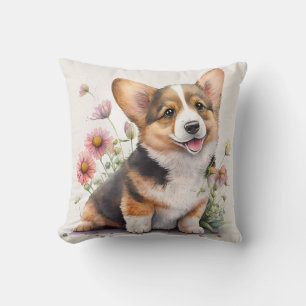 Cojín Decorativo Lindo Corgi Cachorro al Acuarela