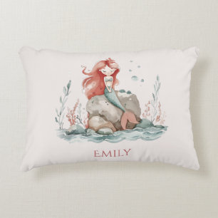 Cojín Decorativo Lindo divertido Niño de Sirena Pelirroja