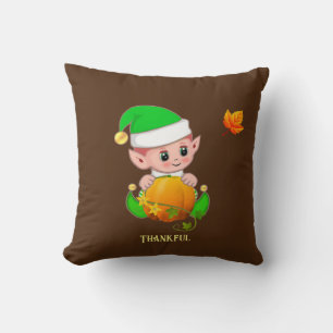 Cojín Decorativo Lindo elfo y calabaza en marrón