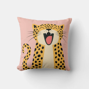Cojín Decorativo Lindo Felino Salvaje Sonriente De Dibujos Animados
