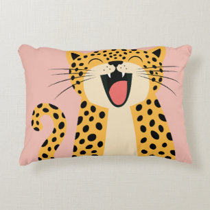 Cojín Decorativo Lindo Feliz Sonriendo Leopardo Salvaje Dibujo Anim