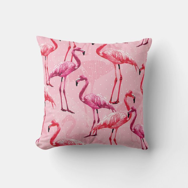 Cojín Decorativo Lindo Flamingo Bird Pink Seamless Pattern (Anverso)