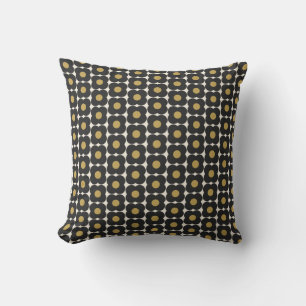 Cojín Decorativo Lindo Flor de Pop Retro en Negro y Dorado para Nav