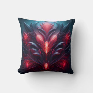 Cojín Decorativo Lindo Fractal Rojo y Azul con un toque floral