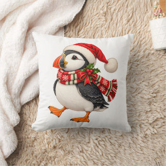 Cojín Decorativo Lindo frailecillo de Navidad Santa Pájaro festivo