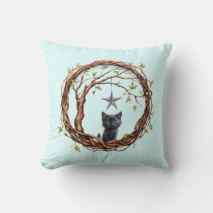 Cojín Decorativo Lindo gatito negro mirando una estrella