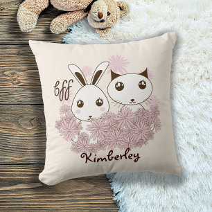 Cojín Decorativo Lindo gatito y conejo animal mejores amigos niños