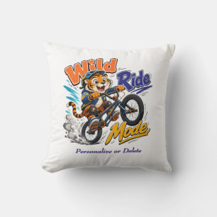Cojín Decorativo Lindo jinete de bicicleta BMX de tigre de dibujos