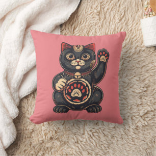 Cojín Decorativo lindo Maneki Neko gato impreso en japonés