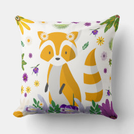 Cojín Decorativo Lindo mapache colorido en el vivero del bosque niñ