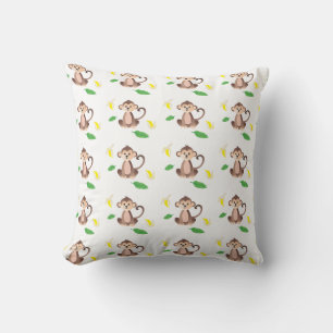 Cojín Decorativo Lindo mono Banana Tropical Leaf Patrón Verde