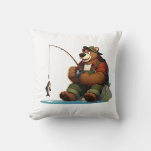 Cojín Decorativo Lindo oso pescador al aire libre