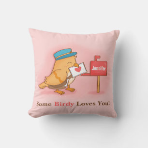 Cojín Decorativo Lindo Pájaro Cartero Algún Pájaro Te Ama
