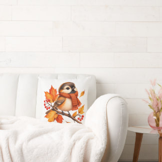 Cojín Decorativo Lindo pájaro de otoño con bufanda acogedora – Hoja