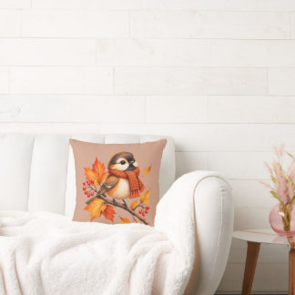 Cojín Decorativo Lindo pájaro de otoño con bufanda acogedora – Hoja