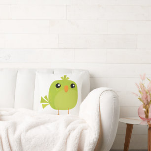 Cojín Decorativo Lindo Pájaro Verde Dibujo Animado
