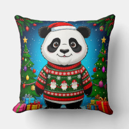 Cojín Decorativo Lindo Panda con Jersey Navideño y Gorro de Santa