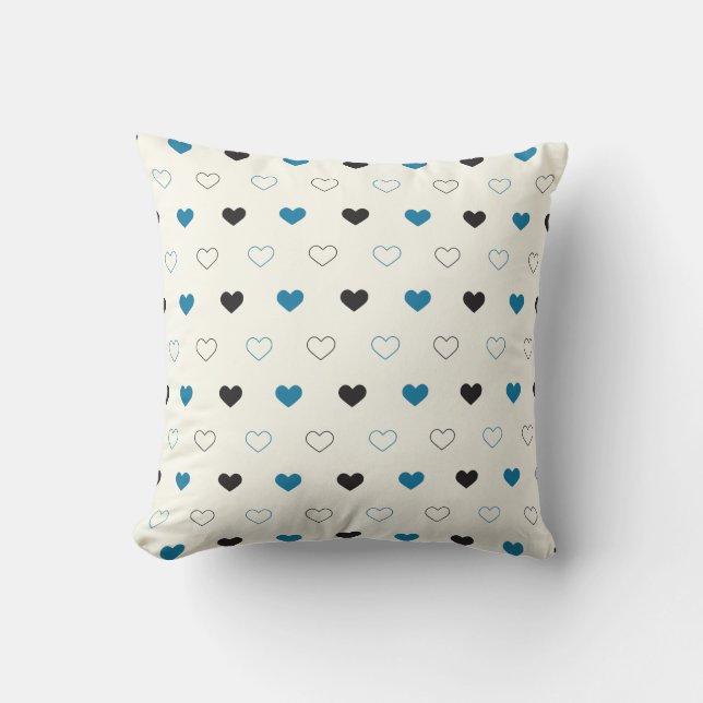 Cojín Decorativo Lindo patrón de corazón simple azul negro crema (Anverso)
