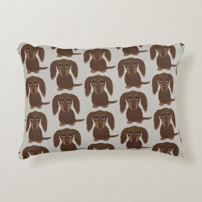 Cojín Decorativo Lindo patrón de dachshund marrón de chocolate (Anverso)