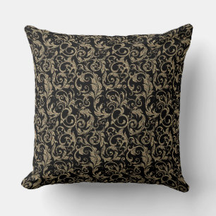 Cojín Decorativo Lindo patrón floral vintage negro marrón
