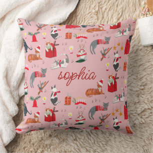 Cojín Decorativo Lindo patrón retro de gato rosa de Navidad Baby Bl
