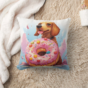 Cojín Decorativo lindo perro dachshund con donut