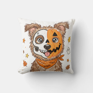Cojín Decorativo Lindo perro de Halloween mitad esqueleto mitad cal