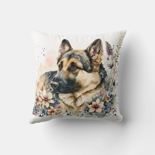 Cojín Decorativo Lindo perro pastor alemán acuarela (Reverso)