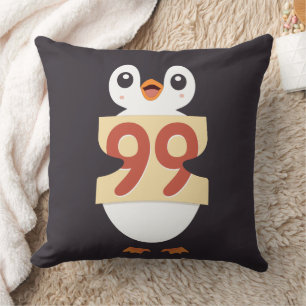 Cojín Decorativo Lindo pingüino sosteniendo un cartel con el número