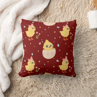Cojín Decorativo Lindo pollito de Pascua con patrón continuo de laz