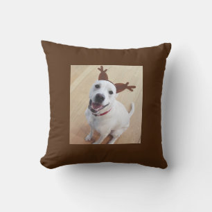 Cojín Decorativo Lindo reno blanco sonriente perro marrón Navidad