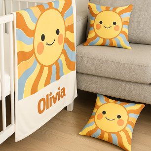 Cojín Decorativo Lindo sol vintage con rayos ondulados divertidos