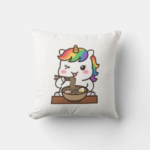 Cojín Decorativo Lindo unicornio comiendo ramen Kawaii amante de lo