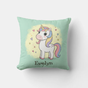 Cojín Decorativo Lindo Unicornio de Dibujos Animados con Melena de 